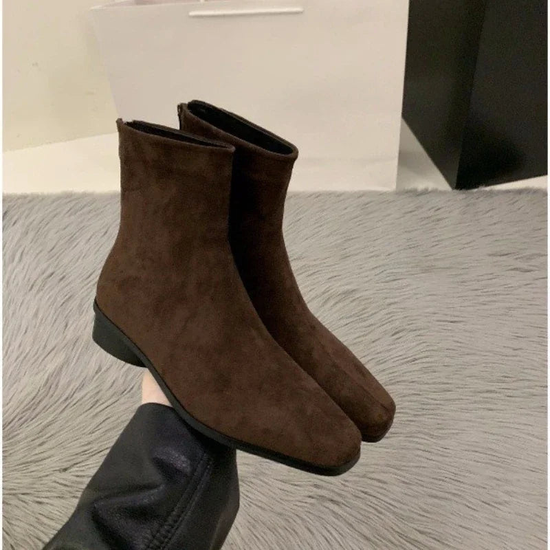 Xajzpa Coarse Heeled Suede Women's Boots Casual Versatile Suitable Daily Shoes Women Trend Winter Trendy Ankle Boots Added Suede