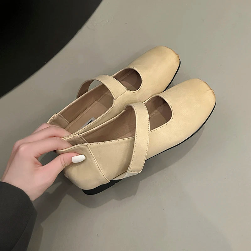 Xajzpa Square Toe Women Ballet Flats Shoes Fashion Shallow Elastic Band Spring Autumn Ladies Comfort Soft Sole Ballerina Shoes