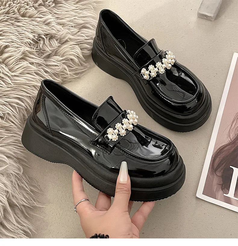 Xajzpa Summer Shoes Ladies Female Footwear Oxfords Women's Round Toe Shallow Mouth Loafers With Fur Clogs Platform Casual Sneaker Briti