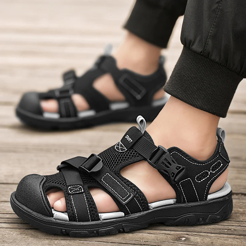 Xajzpa Men's Closed Toe Beach Sandals Durable Non-Slip Outdoor Footwear for Summer Lightweight All-match Mesh Casual Men Stylish Shoes