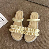 Xajzpa Slippers Women Summer Luxury Slides String Bead Flat Shoes Female Pantofle Designer Soft 2025 Scandals Slippers Women Summer Sli