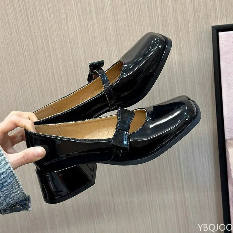 Xajzpa Spring Summer New coarse heeled women's single shoes bow pink simple comfortable versatile elegant sweet women's shoes