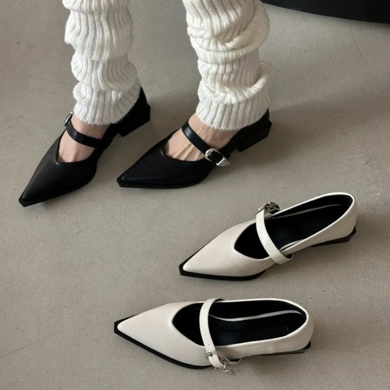 Xajzpa New Mary Jane Shoes Spring Autumn Pointed Toe Low Heel Women Shallow Single Pumps Women Fashion Buckle Shoes