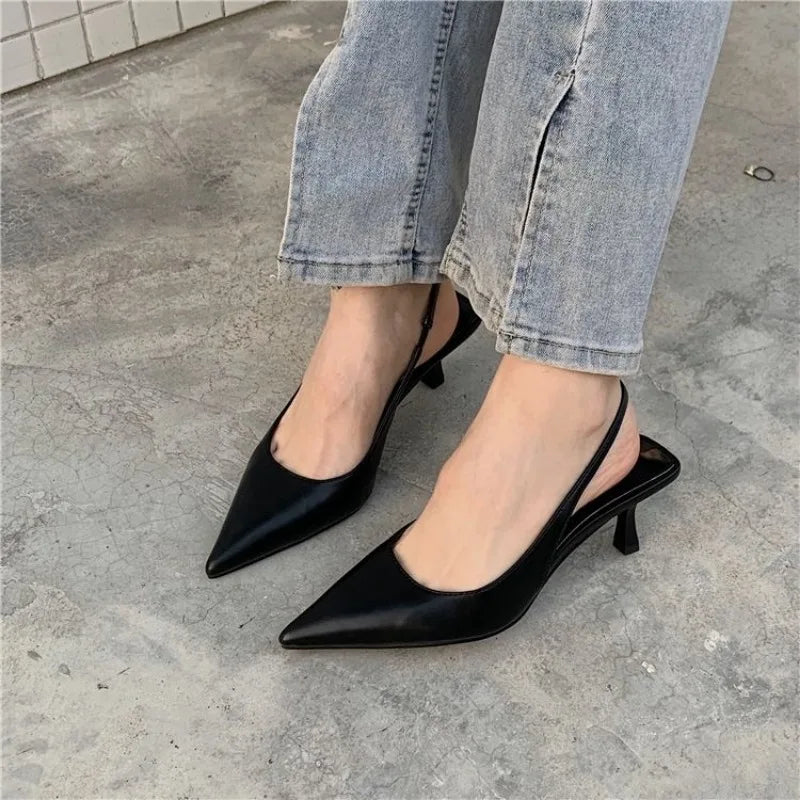 Xajzpa Pointed Toe Women Sandals New Arrivals Black White Silver Summer Dress Shoes Thin High Heels Elastic Band Ladies Pumps