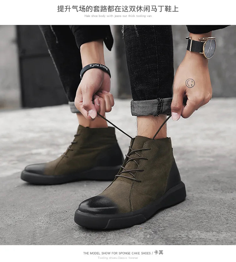 Xajzpa Men's Chelsea Cotton Boots Winter Men's Genuine Leather Shoes High Top Men Plush Sapato Social Masculino Zapatos Para Hombres