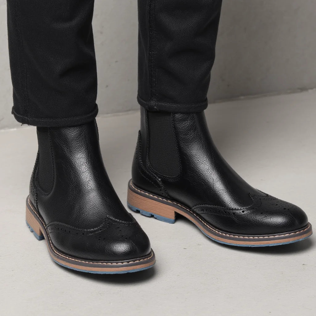 Xajzpa Brogue Men Chelsea Boots 2025 American style Comfortable Fashion Leather ankle Boots