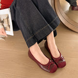 Xajzpa New Style Women's Red Elegant Bowknot Round Toe Women's Flat Comfort Slip-On Ladies Ballerina Single Mules Shoes Zapatos Mujer