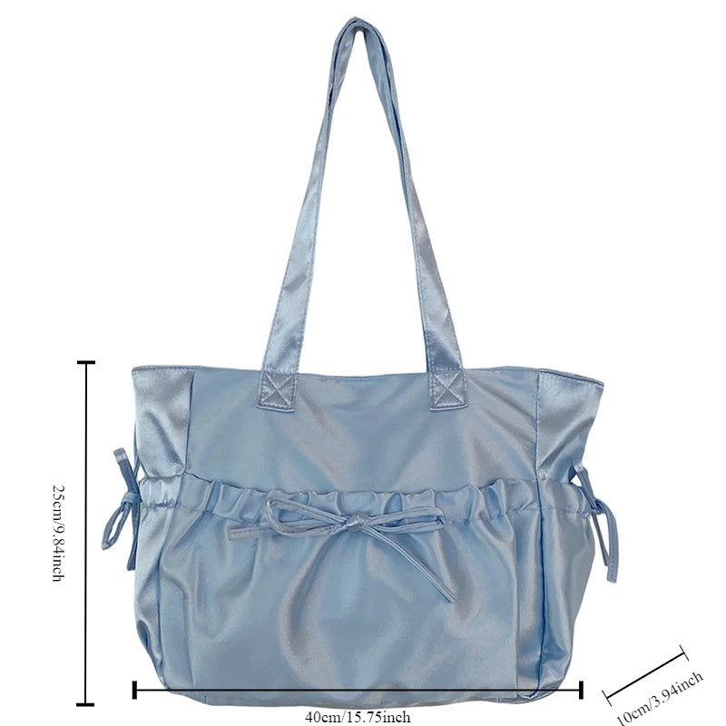 Xajzpa New Product Satin Folded Bow Tote Bag Sweet Advanced Girl Shoulder Bag Fashionable Large Capacity Commuting Underarm Bag