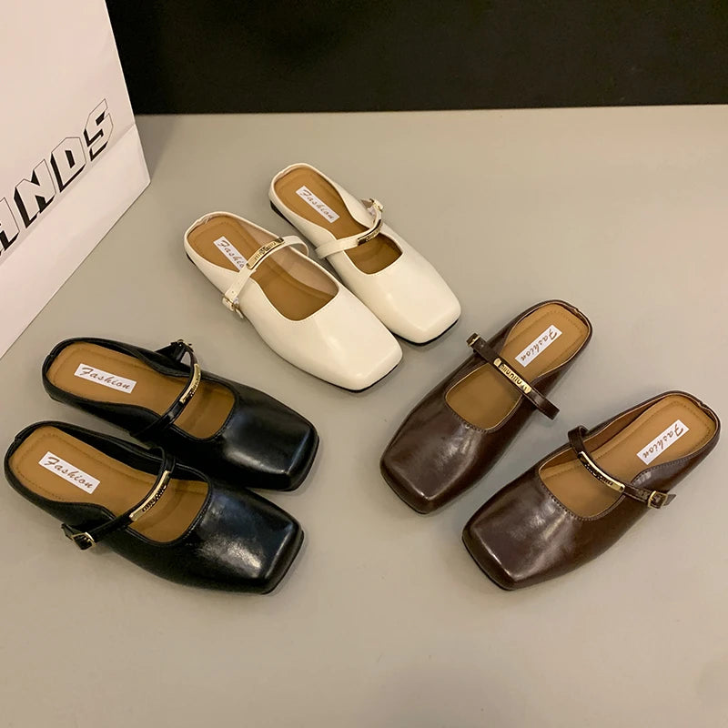 Xajzpa Summers New Style Women Cover Toe Mules Slippers Fashion Shallow Slip on Slide Ladies Women's Elegant Dress Shoes Zapatos Mujer