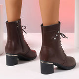 Xajzpa  Autumn Lace Up Thick Heels Ankle Boots Women Plus Size Zip Pu Leather Boots Woman Retro High Heeled Short Booties Mujer