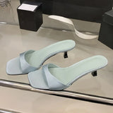 Xajzpa Summer Fashion Open Toe Women Slipper Slip On Elegant Thin Low Heel Silk Dress Ladies Slides Shoes Zapatillas De Mujer