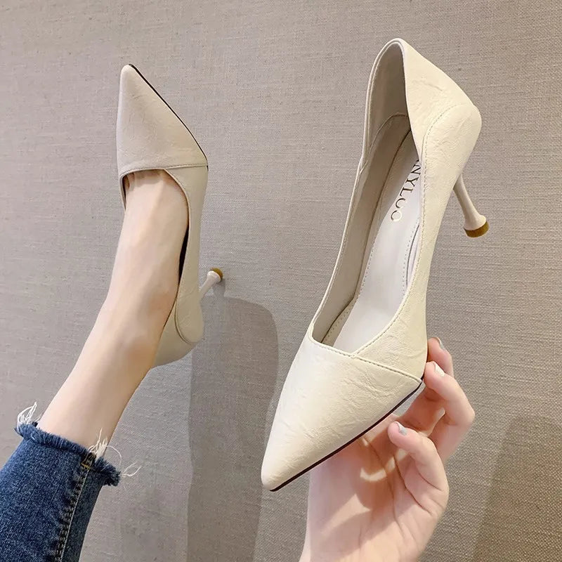 Xajzpa Gold  Heels Women's Shoes with Spikes 2025 Sandals Ladies Slip On Work Dress Professional Shallow Mouth Brief Pumps Lace-Up Poin