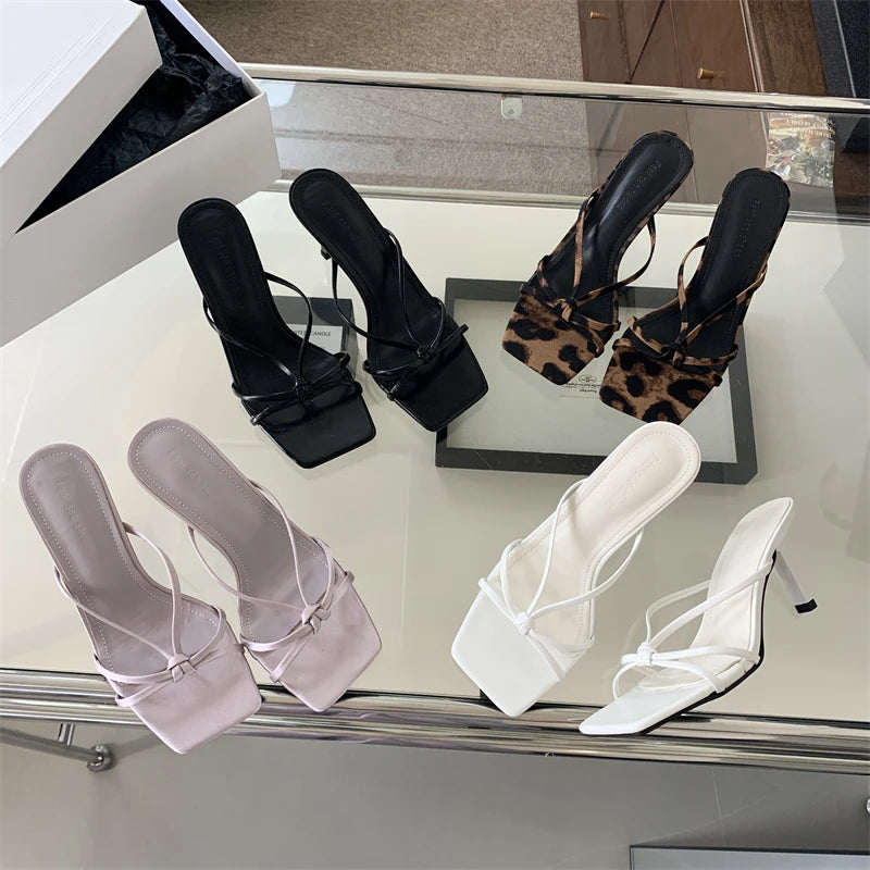 Xajzpa New Style Summer Women Clip Toe Slippers Fashion Dress Slide Shoes Ladies Women's Elegant High Heel Footwear Zapatos Mujer