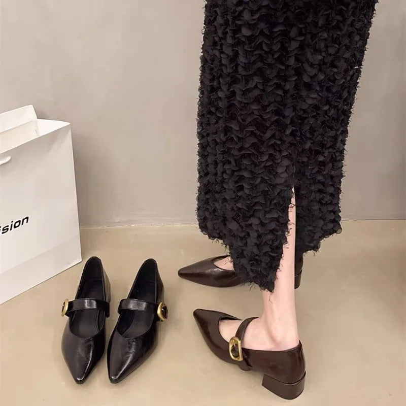 Xajzpa New Style Design High Heeled Mary Jane Pointed Toe Women Single Shoes Leather Comfort Spring Summer Dress Sexy Women's Shoes