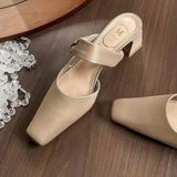 Xajzpa Summers New Style Evening Breeze Baotou Half Slippers French Low Heel Women's Shoes Summer New Thick Heel Slippers Zapatos Mujer