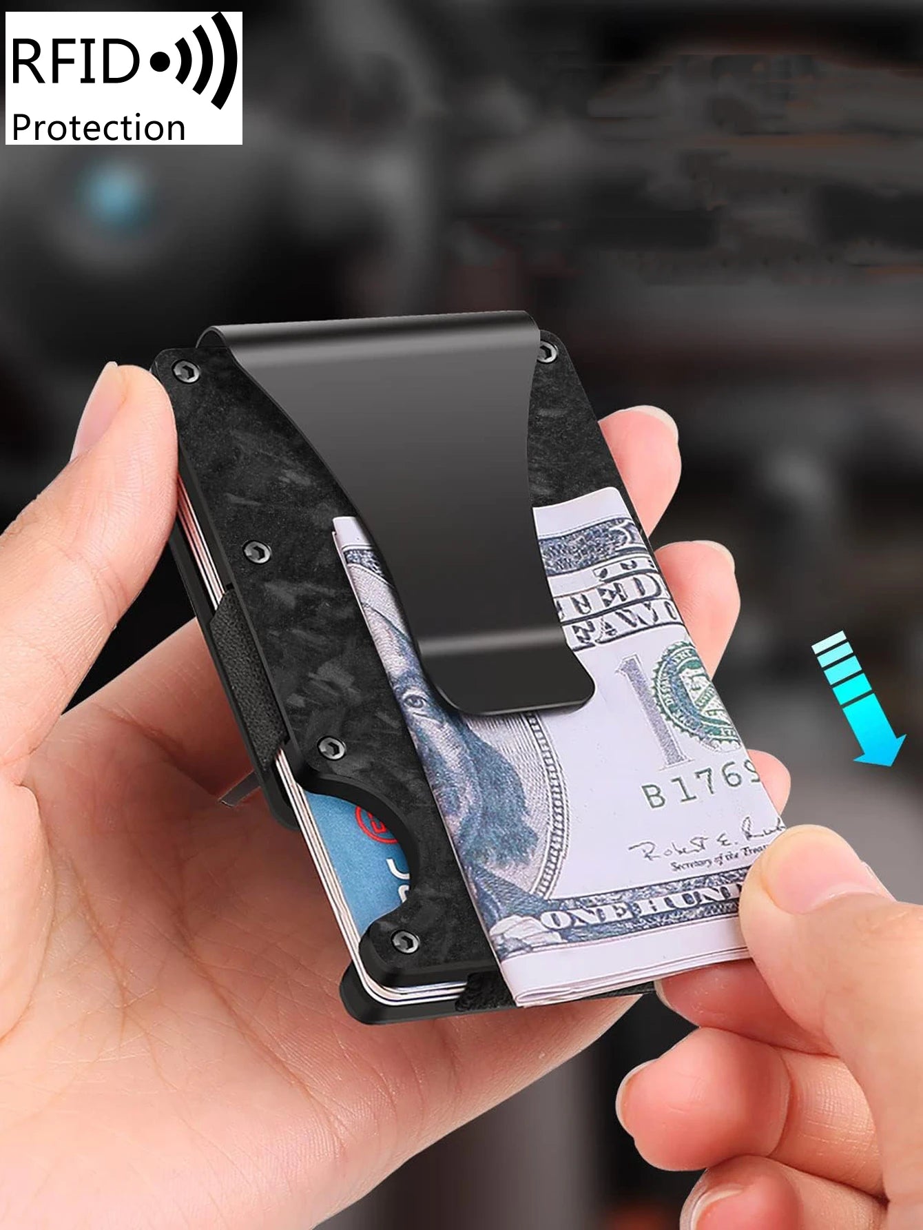 Xajzpa Carbon Fiber Forged Aluminum Credit Card Holder Wallet RFID Women's and Men's Intelligent Pop-up Wallet Black Metal Wallet