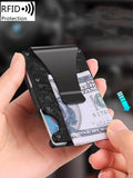 Xajzpa Carbon Fiber Forged Aluminum Credit Card Holder Wallet RFID Women's and Men's Intelligent Pop-up Wallet Black Metal Wallet