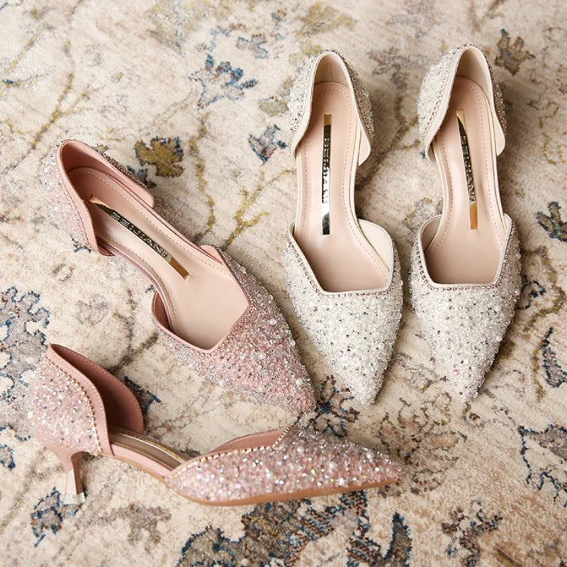 Xajzpa Shoes Rhinestone High Heels Women Pumps Sexy Pointed Party Women Sandals Heel Stiletto Wedding Shoes Zapatillas Mujer