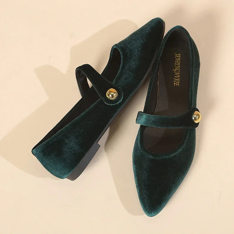 Xajzpa New Fashion Women's Pointed Toe Flat Shoes with Velvet Matte Finish Single Women Comfort Loafers Shoes Leather Mary Jane Shoes