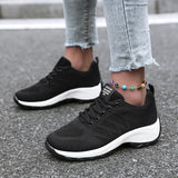 Xajzpa Women's Casual Shoes Breathable Walking Mesh Fabric Lace Up Flat Sports Shoes Women's Tenis Feminino Black Hiking Running Shoes