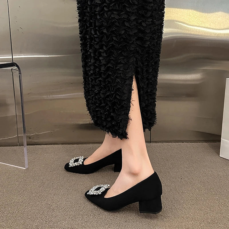 Xajzpa Retro Women Shoes Shallow Mouth Sexy Heels Work Dress Professional Chunky Sandals Footwear Crossdressers Latest Spring Offi