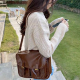 Xajzpa  Large Capacity Brown Messenger Bag Women Vintage Soft Chic Pu Leather Handbag Female Harajuku Casual Crossbody Bags New
