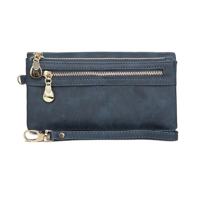 Xajzpa Large Capacity Women's Dull Polish Leather Wallet Double Zipper Clutch Wristlet Purse Phone Coin Card Holder Multi-pocket Wallet
