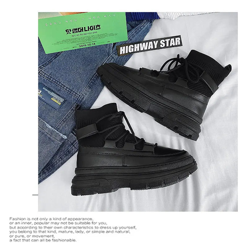 Xajzpa Autumn Winter Socks Boots New Men Ankle Boots Platform Black Shoes for Men Fur Chunky Punk Motorcycle Booties Gothic Shoes