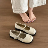 Xajzpa Womens Derby Shoes Female Footwear All-Match Shallow Mouth Leather Dress New Retro Summer Mary Janes Flat Shoes Woman Flats All-