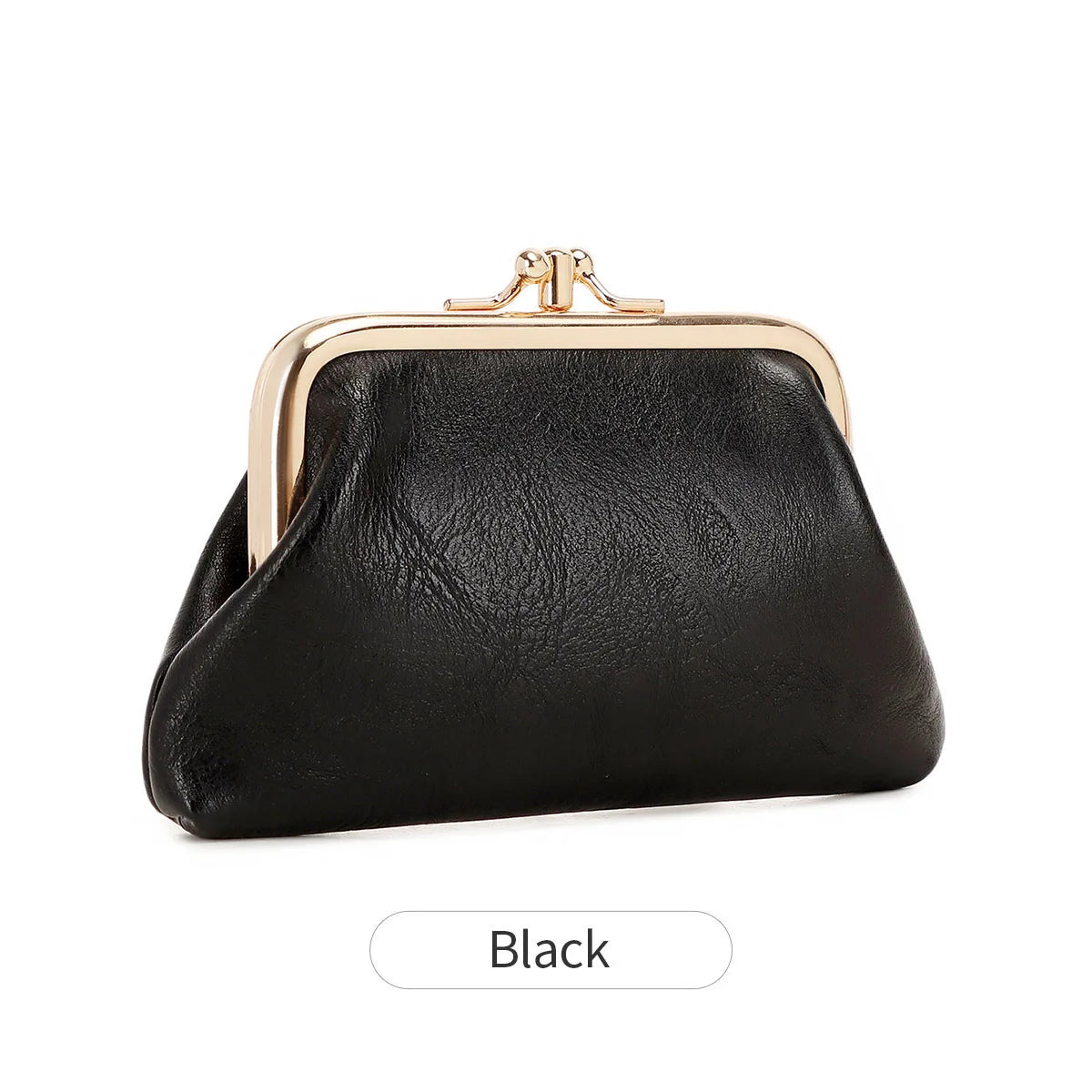 Xajzpa Cute Clip Lock Women's Coin Purse Retro Solid Color Bifold Kiss Lock Small Wallet Simple PU Leather Lipstick Portable Pocket Bag
