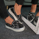 Xajzpa Fashion Rhinestones Woman Shoes Women Shining Rhinestone Slip-on Loafers Bowknot Lazy Casual  Plataforma Mujer