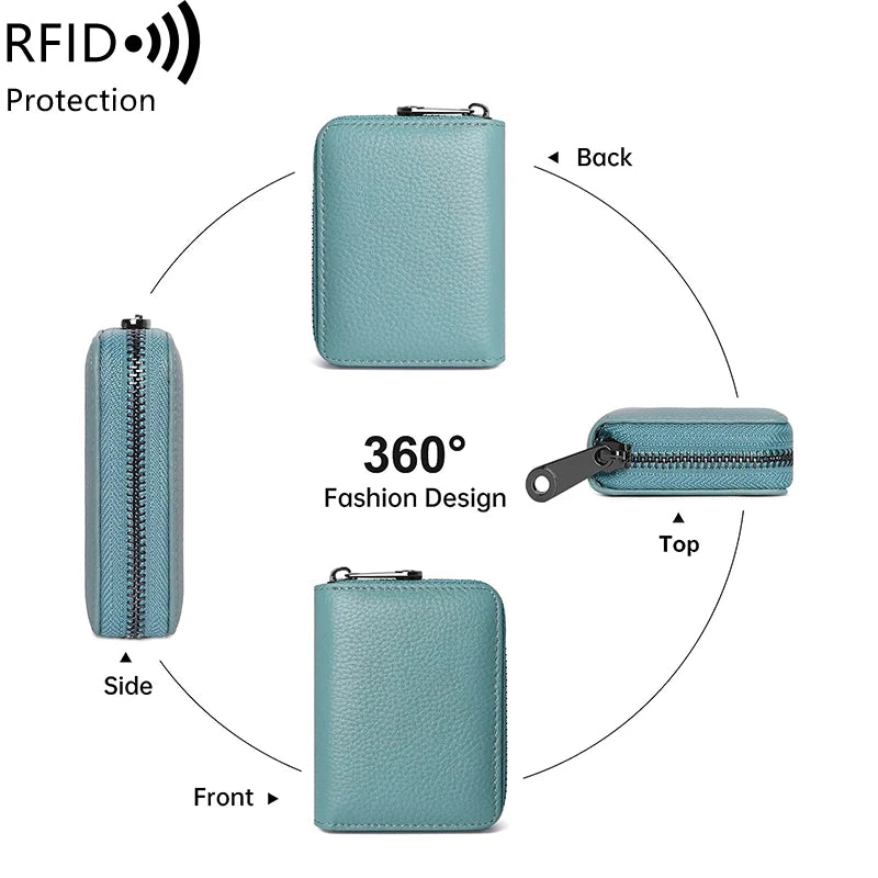 Xajzpa RFID Genuine Leather 14 Slot Credit Card Wallet with Zipper Suitable for Women or Men's Accordion Wallet