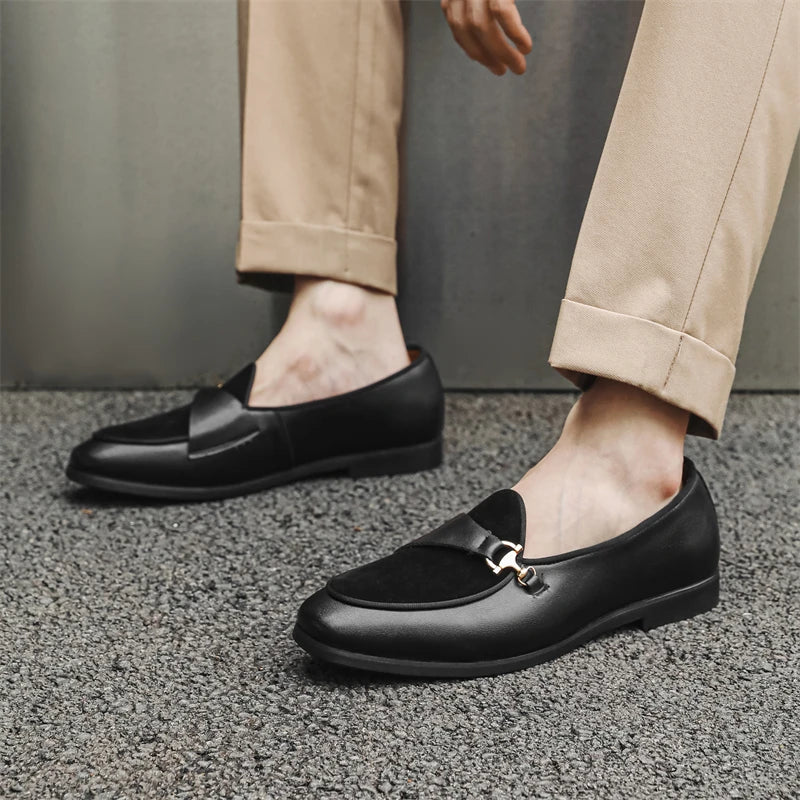 Xajzpa Men's Casual Leather Shoes Buckle Trendy Party Wedding Shoe Mens Comfortable Driving Flats Men Moccasins Loafers EUR Sizes 38-46