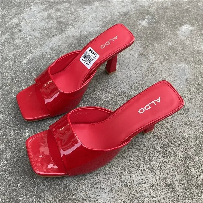 Xajzpa New Women Shoes European and American Fashion Square Head Thin High Heel Sexy Slippers Women Zapatos De Mujer