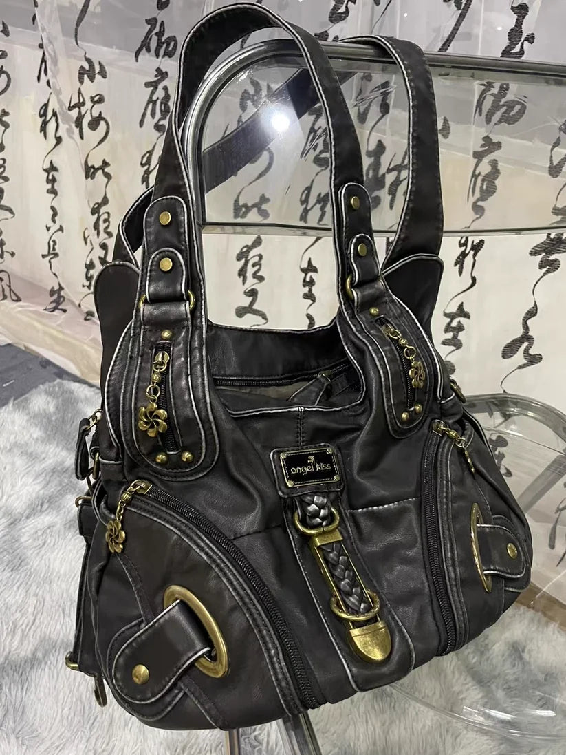 Xajzpa Vintage Brown Y2k Handbag Women Retro Subculture Leather Large Capacity Shoulder Bags Ladies Harajuku Aesthetic Tote Bag