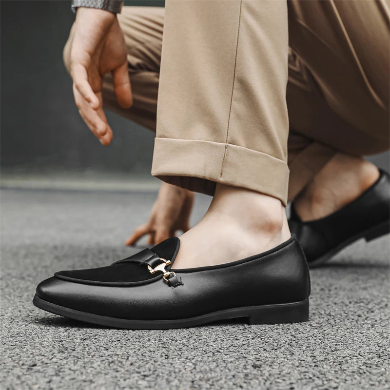 Xajzpa Men's Casual Leather Shoes Buckle Trendy Party Wedding Shoe Mens Comfortable Driving Flats Men Moccasins Loafers EUR Sizes 38-46