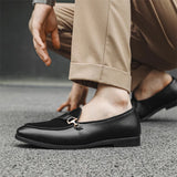 Xajzpa Men's Casual Leather Shoes Buckle Trendy Party Wedding Shoe Mens Comfortable Driving Flats Men Moccasins Loafers EUR Sizes 38-46