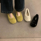Xajzpa New Fashion Women's Shoes Flats Low Heels Casual Female Sneakers Slip-on Loafers Fur Round Toe Shallow Mouth Boat Slip on Winter