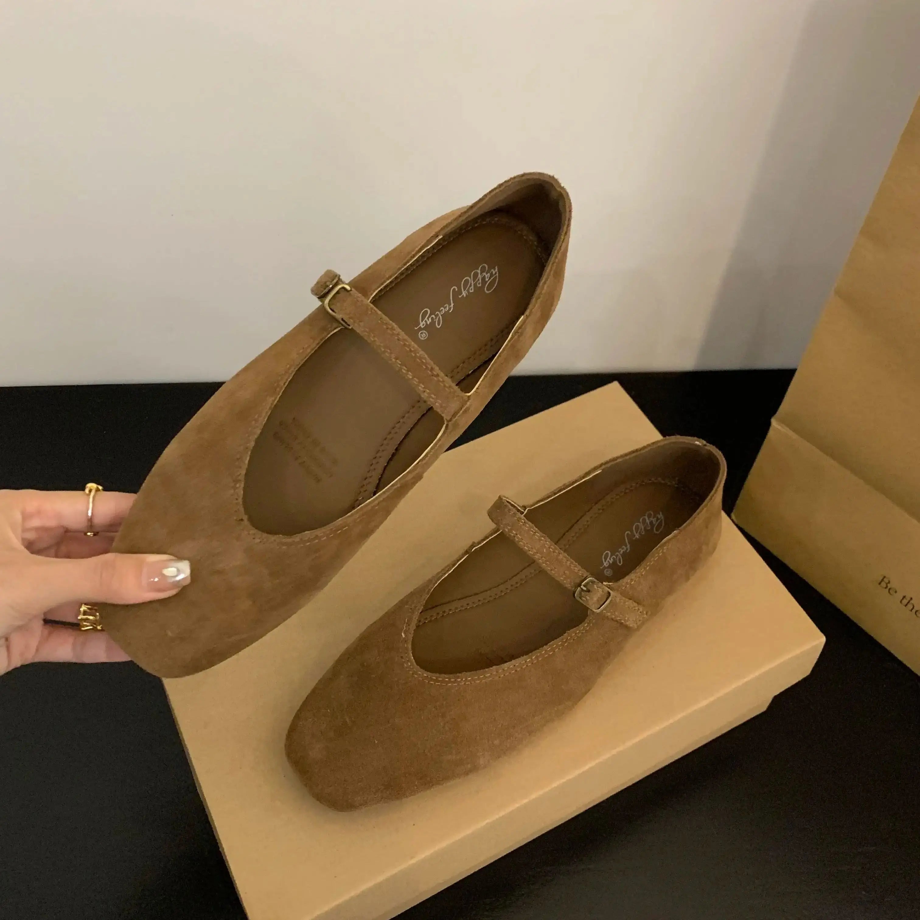 Xajzpa Brand New Women Flats Round Toe Shallow Slip On Ladies Casual Ballet Shoes Soft Real Leather Eelgant Dress Shoes Size41