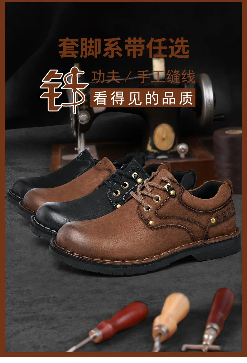 Xajzpa Men Genuine Leather Vintage Loafers Casual Shoes Mens Breathable Driving Flats Fashion Sewing Men Leisure Shoes Sneakers