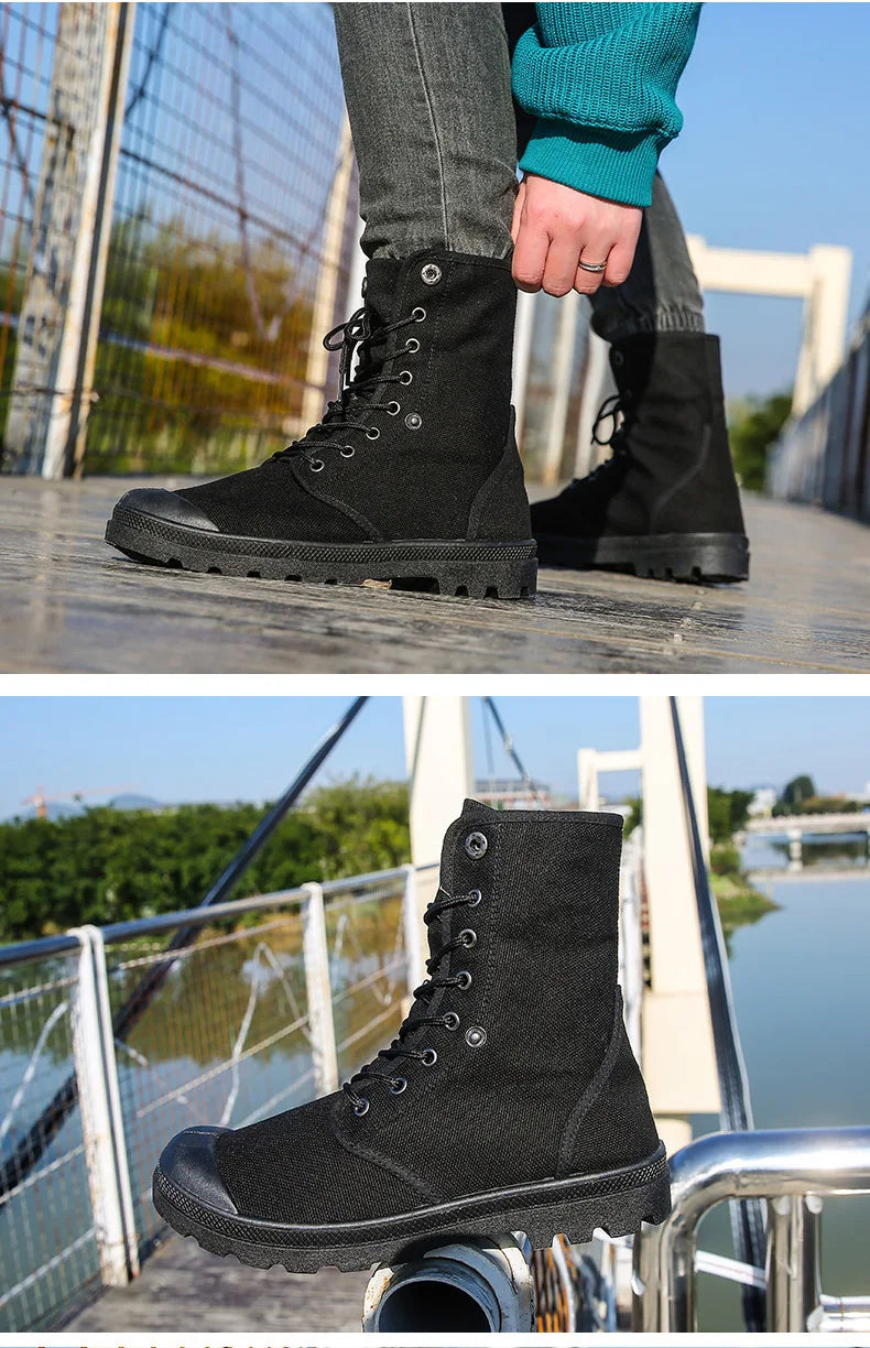 Xajzpa Men's Fashion Canvas Shoes Spring and Autumn Outdoor Shoes Thick-soled High-top Shoes Cuff Shoes Fashion Sports Shoes