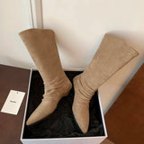 Xajzpa New Style Luxury Women's Flats Women's Boots Pointed Toe Designer Mid Calf Shoes Winter Fad Boots Trend Gladiator Walking Boots