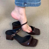 Xajzpa Women's Shoes 2025 New Concise Buckle Strap Square Heel Women's Slippers Fashion Peep Toe Versatile Large Size Modern Slippers