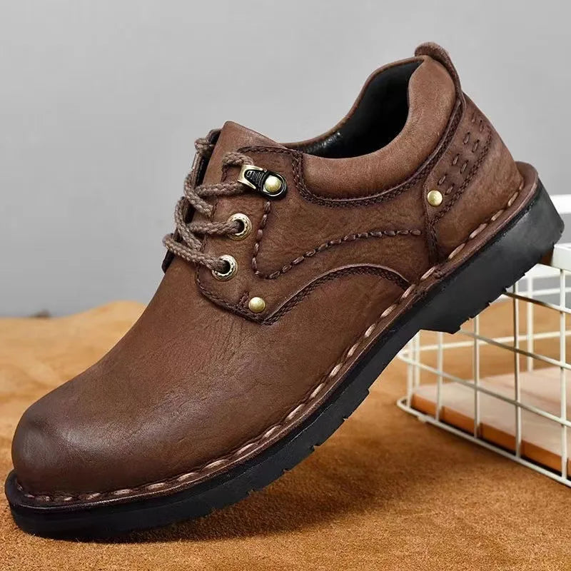 Xajzpa Men Genuine Leather Vintage Loafers Casual Shoes Mens Breathable Driving Flats Fashion Sewing Men Leisure Shoes Sneakers