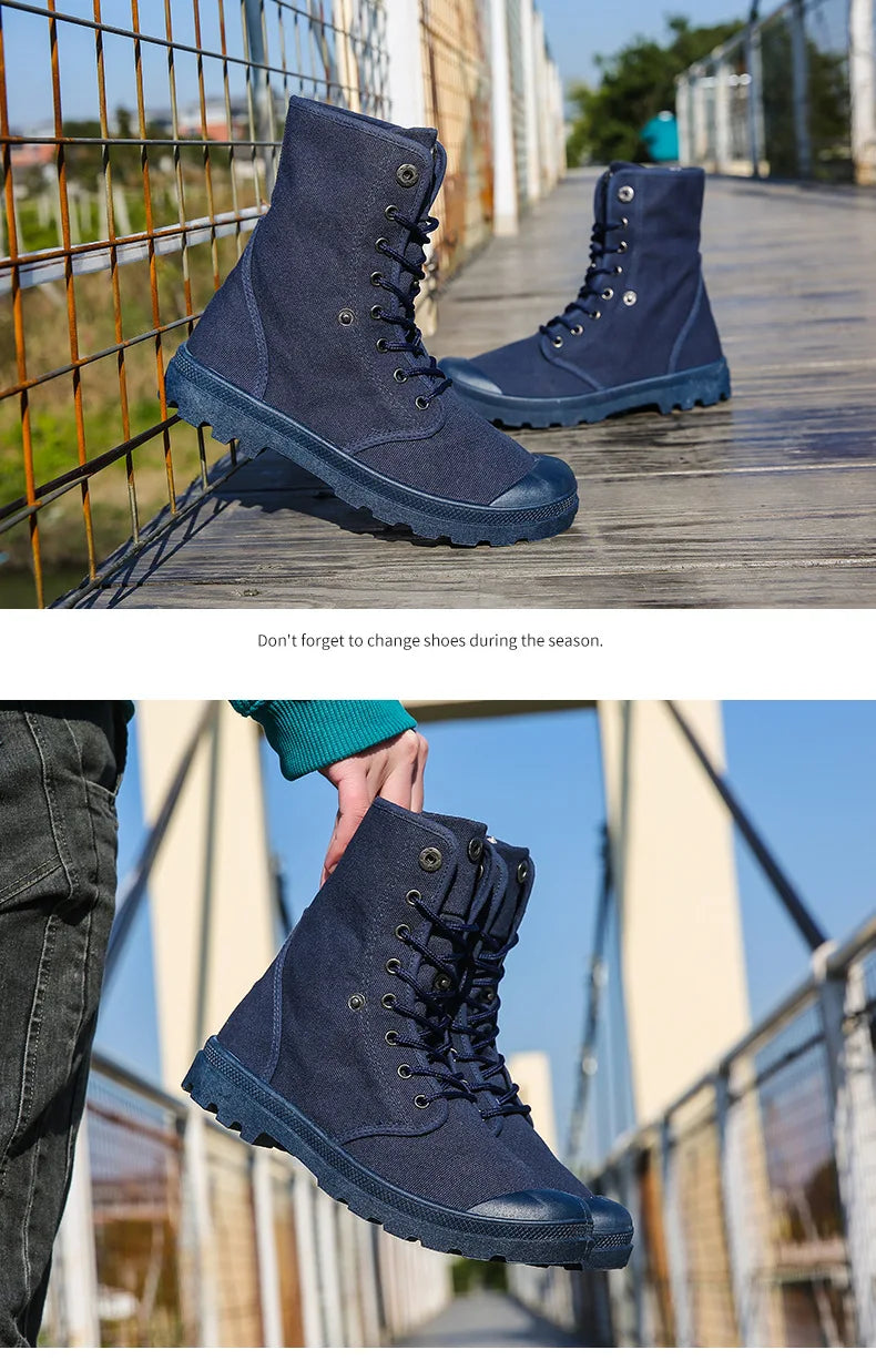 Xajzpa Men's Fashion Canvas Shoes Spring and Autumn Outdoor Shoes Thick-soled High-top Shoes Cuff Shoes Fashion Sports Shoes