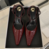 Xajzpa Spring Designer Narrow Band Women Pumps Sexy Ankle Buckle Strap Pointed Toe Thin Low Heels Dress Slingbacks Mule Shoes