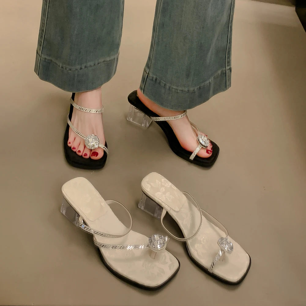 Xajzpa Shoes Slippers Heels Slipers Women Glitter Slides Fashion Rubber Flip Flops High Jelly Luxury Summer Hawaiian Crystal