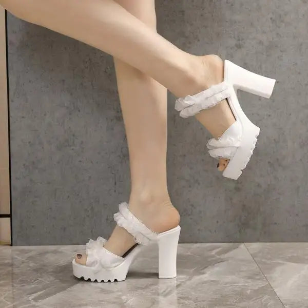 Xajzpa Shoes Square heel Slippers Casual Slides Platform Women Heels Block Luxury High Fashion Super Shoes Woman 2025 Slippers Heels Lu