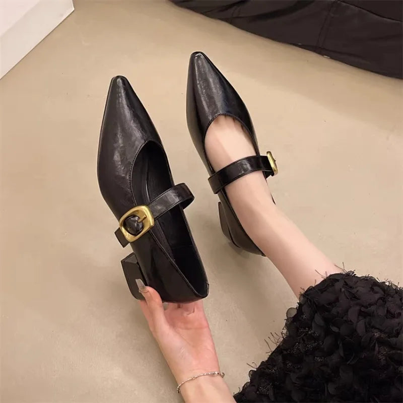 Xajzpa New Style Design High Heeled Mary Jane Pointed Toe Women Single Shoes Leather Comfort Spring Summer Dress Sexy Women's Shoes