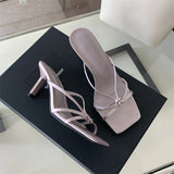 Xajzpa New Style Summer Women Clip Toe Slippers Fashion Dress Slide Shoes Ladies Women's Elegant High Heel Footwear Zapatos Mujer